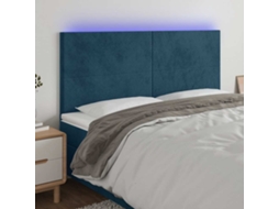 Vidaxl Cabeceira Cama C/ Luzes Led Veludo 160x5x118/128cm Azul-escuro