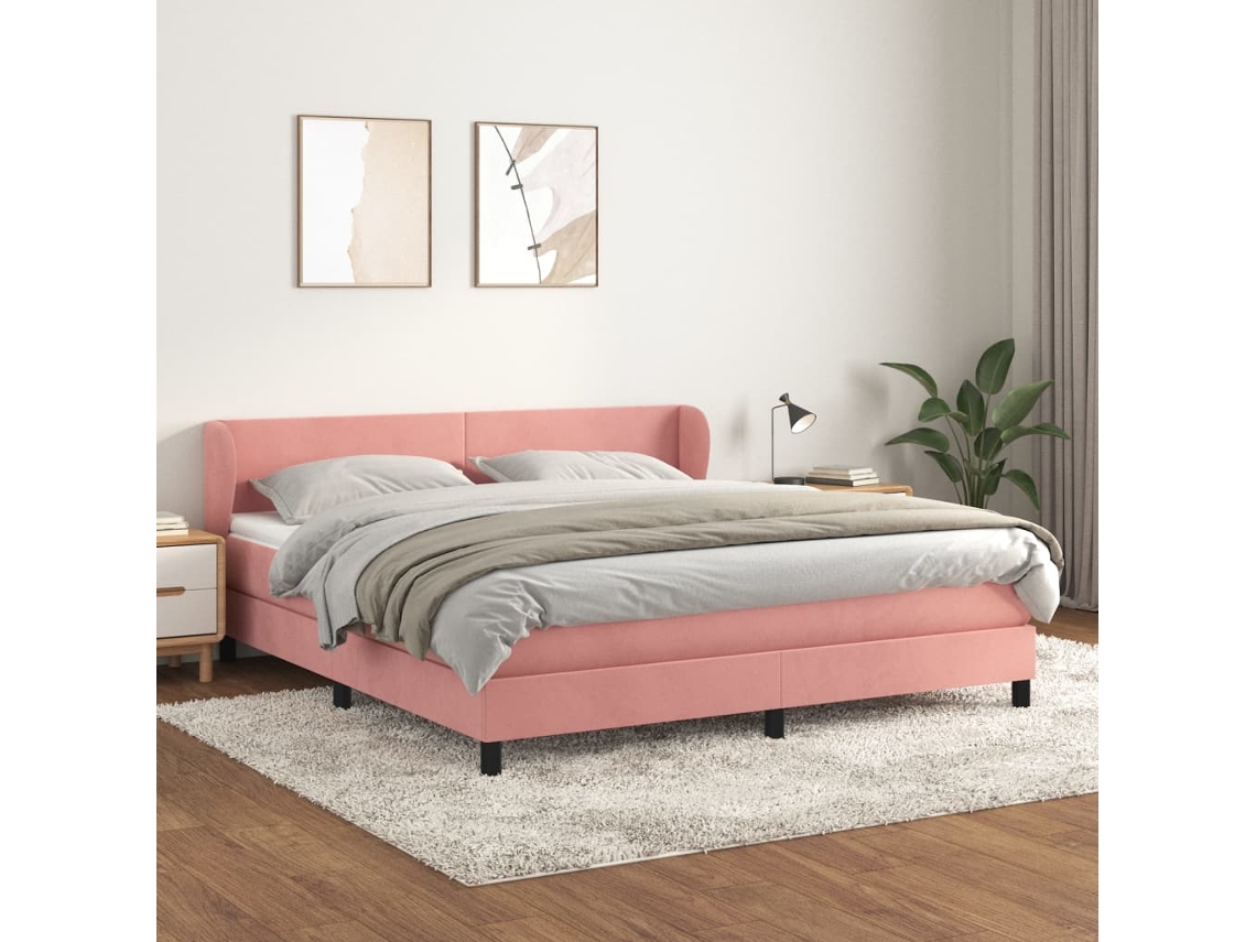 Vidaxl Cama Com Molas/colchão 160x200 Cm Veludo Rosa
