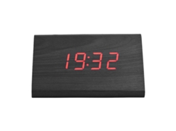 Aetheria relógio Despertador Digital de Madeira com Display Led, Controle por Voz e Temperatura Preto