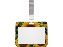 Suporte para crachá fofo com estampa de girassol e cordão, suporte vertical para crachá de plástico à prova d'água, protetor de crachá