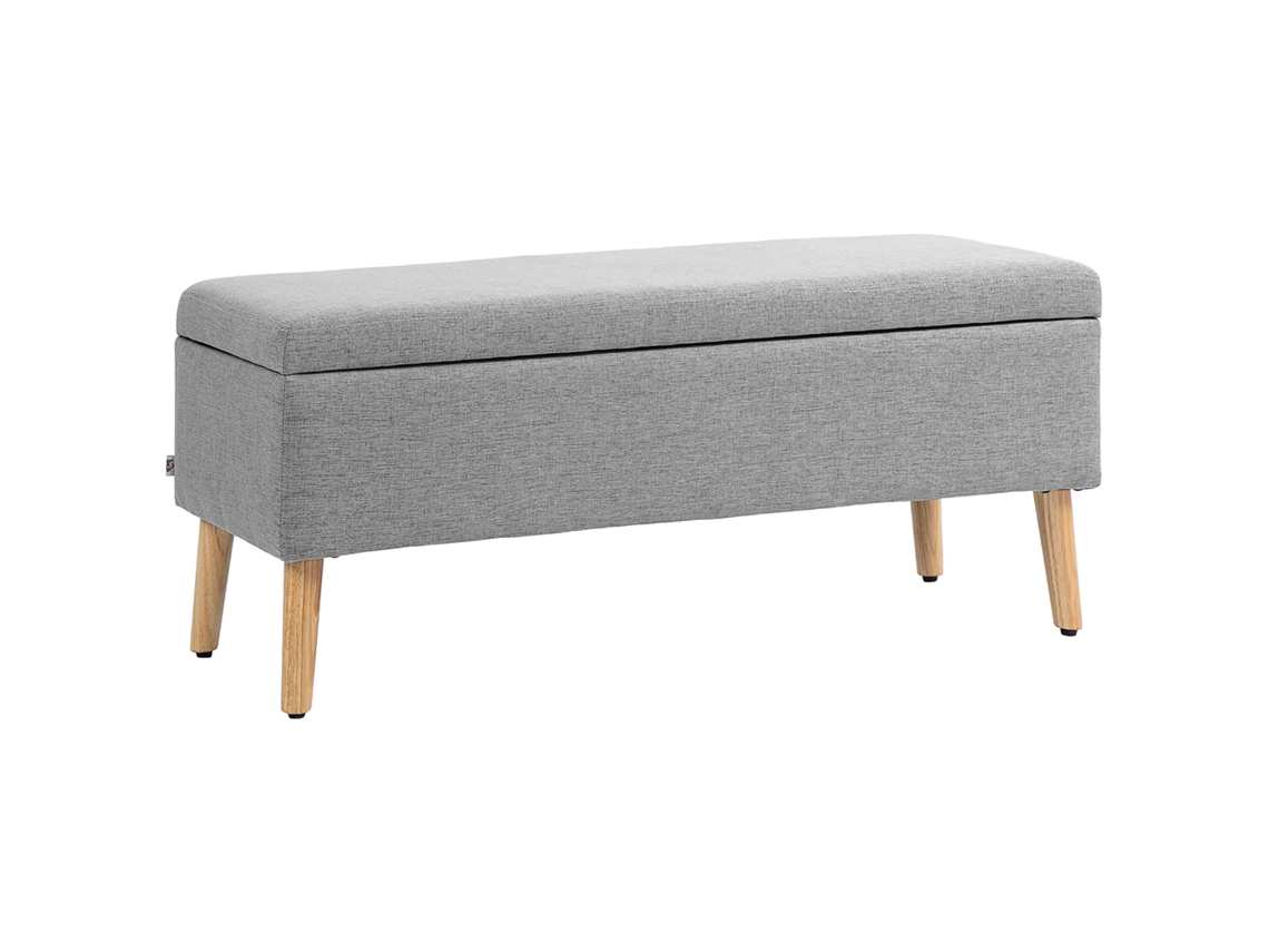 Banco Estofado De Armazenamento Em Aparência De Linho Para Quarto, Corredor, Sala De Estar, Carga 220 Kg, 110 X 39 X 45 Cm, Cinza Ch