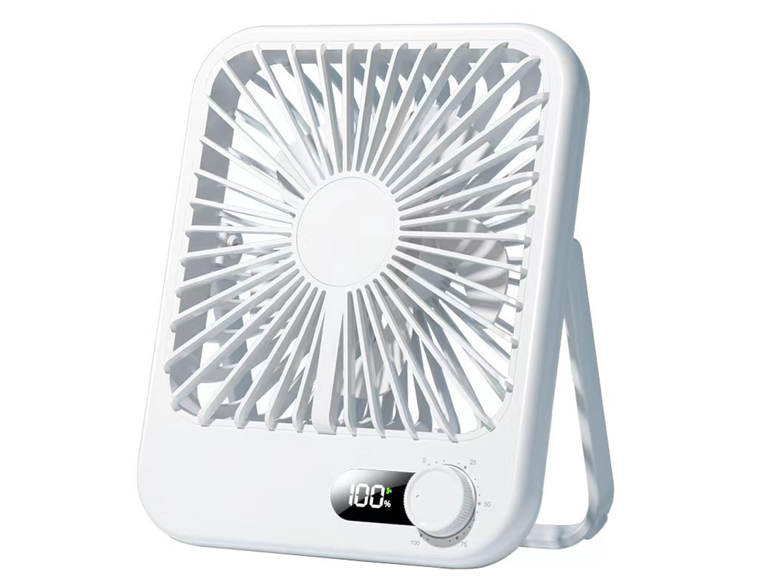 Ventilador De Mesa Portátil Recarregável Via Usb Com Indicador Digital Do Nível Da Bateria (branco)