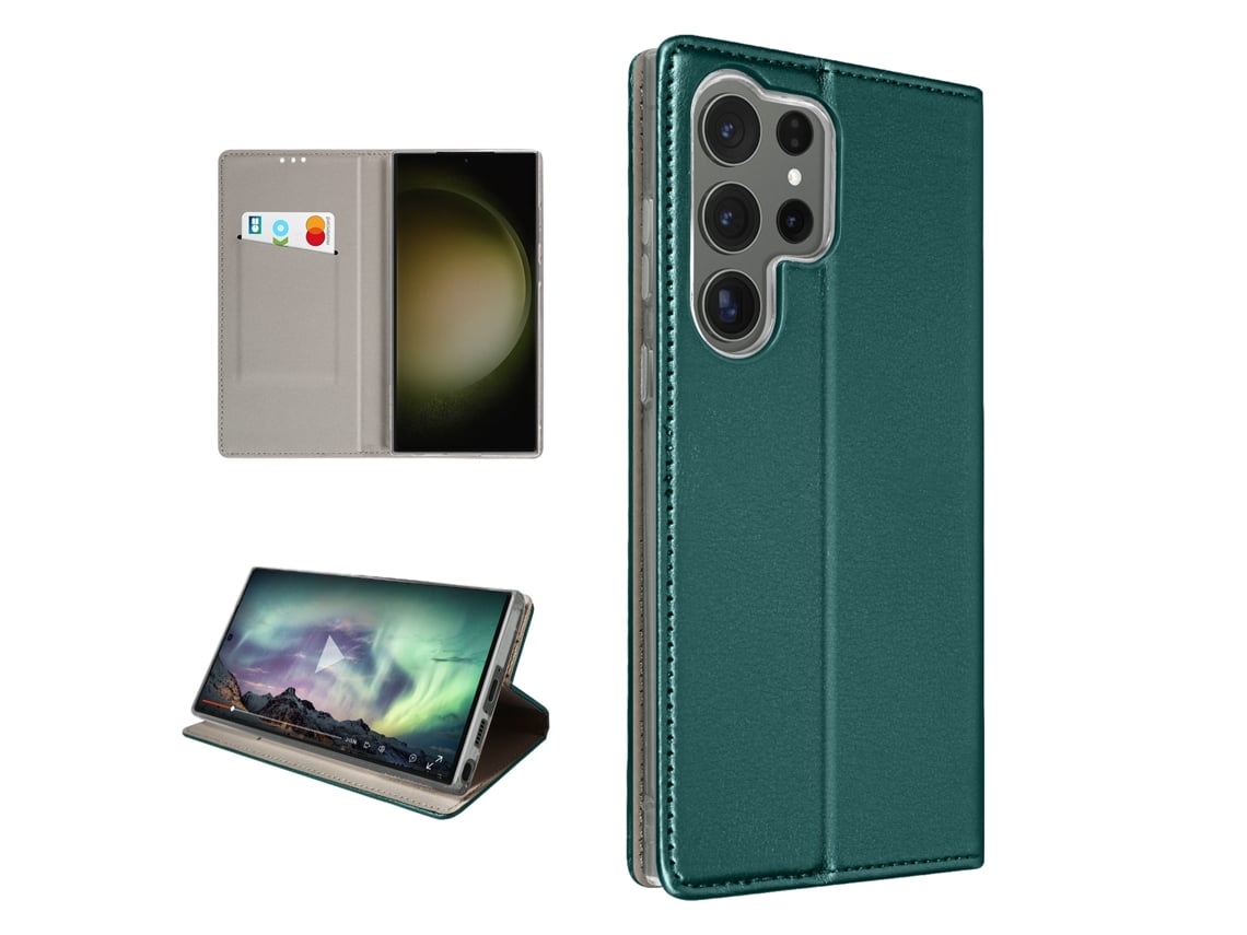 Capa Para Samsung Galaxy S23 Ultra Ushion Pele Com Porta-cartões Verde