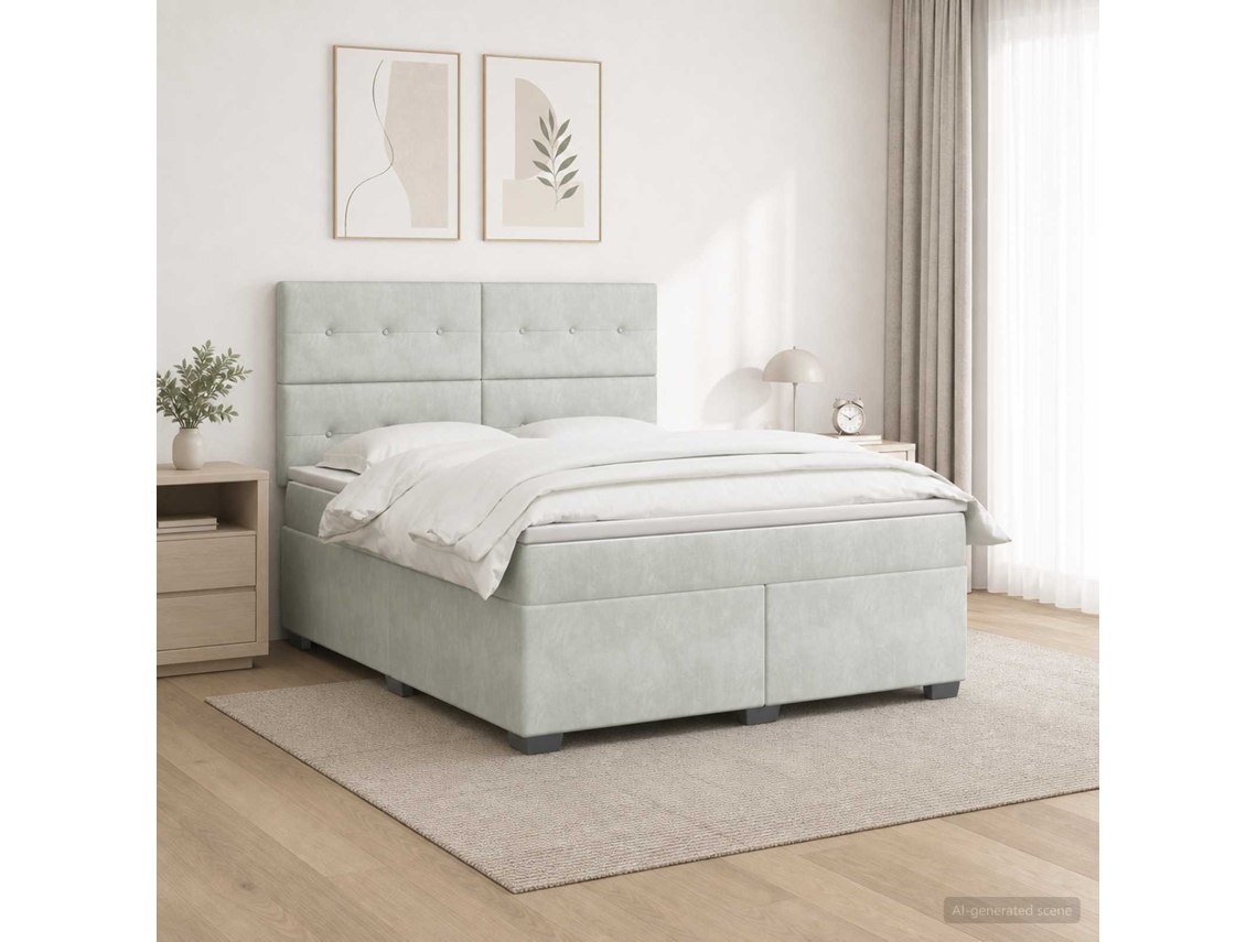 Vidaxl Cama Box Spring Com Colchão Cinzento-claro 140 X 190 Cm Veludo