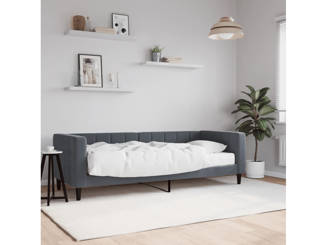 Vidaxl Sofá cama com Colchão 80x200 Cm Veludo Cinzento escuro