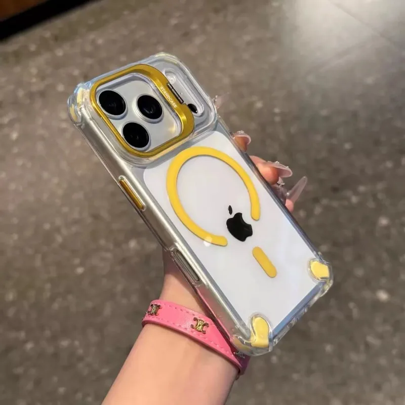 Capa Transparente Para Celular Com Suporte Para Câmera E Airbag (amarelo) Para Iphone 12 Pro Max, À Prova De Choque.