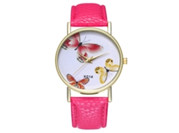 Relógio masculino Zhoulianfa, analógico, de quartzo, com pulseira de couro PU (rosa e vermelho)