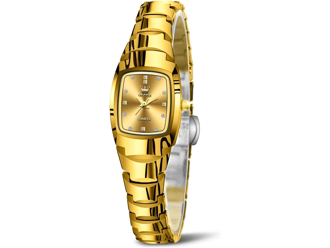 Lurelia Relógio Feminino, Movimento De Quartzo, Duplo Fuso/mostrador, Detalhes Com Strass, 7,71 Polegadas, 0,31 Polegadas, 0,39 Polegadas, Dourado