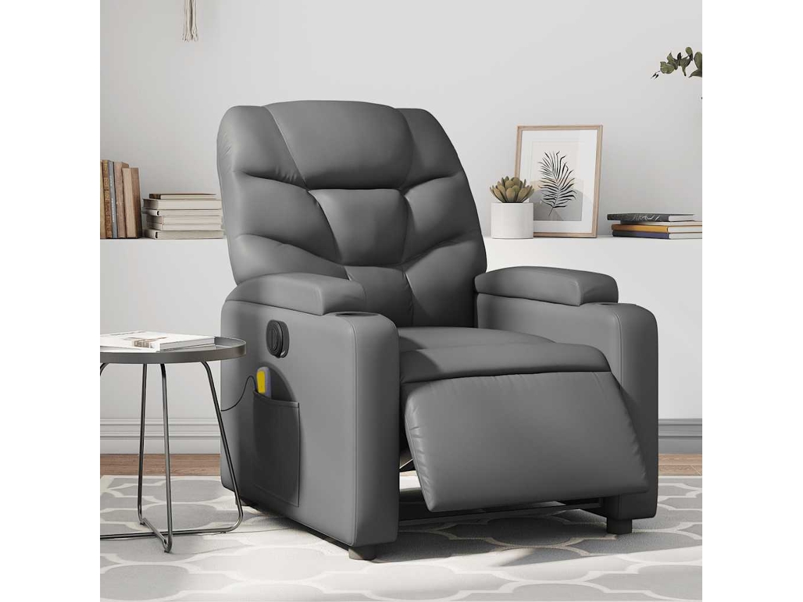 Vidaxl Poltrona Massagens Reclinável Elétrica Couro Artif. Cinzento