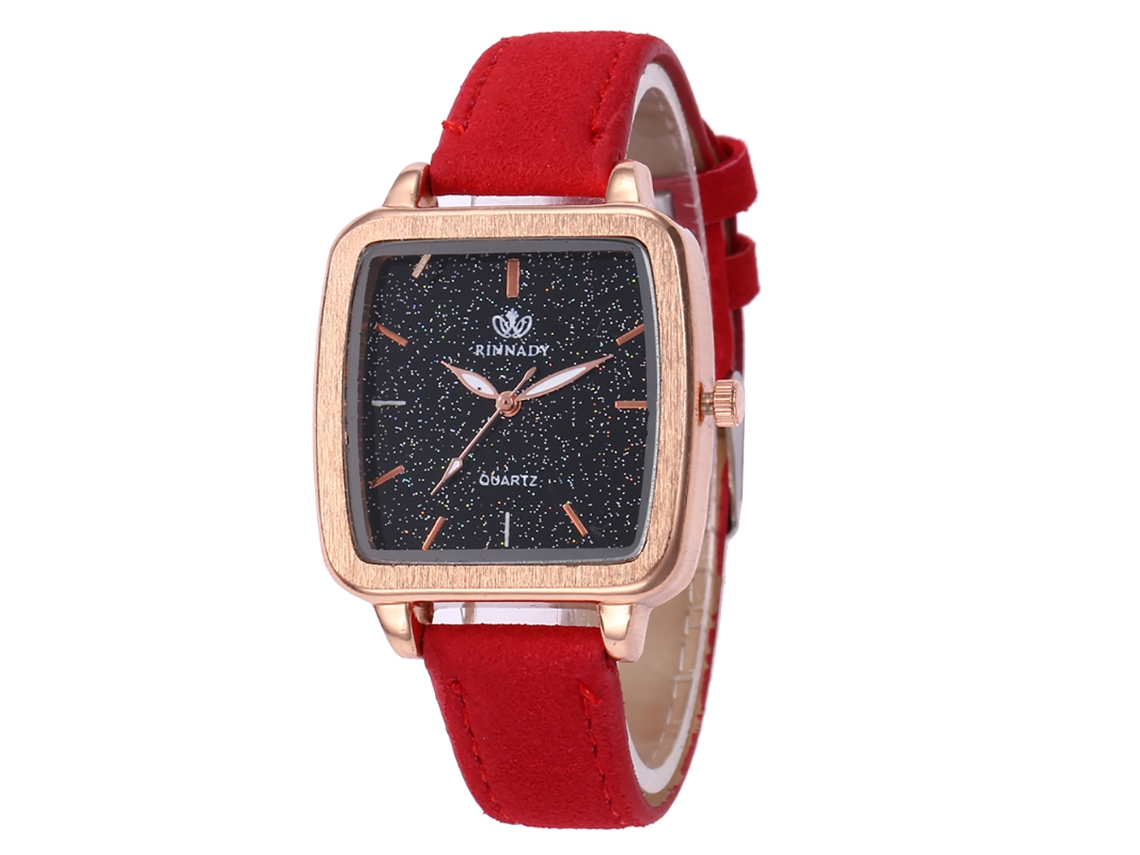 Reloj De Cuero Pu Casual De Moda Con Dial Cuadrado Simple Para Mujer (rojo)