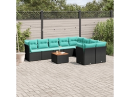 Vidaxl 10 Pcs Conjunto De Sofás P/ Jardim C/ Almofadões Vime Pe Preto