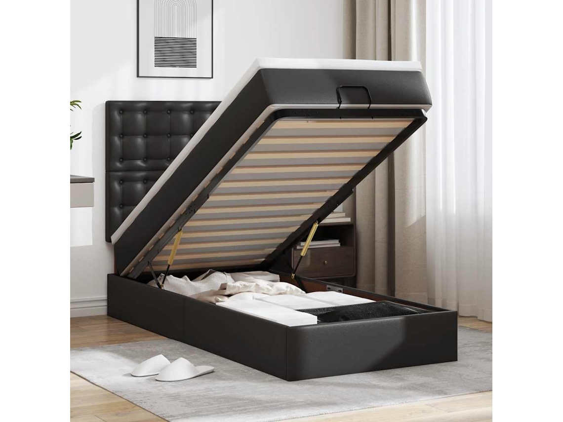 Vidaxl Cama Otomana Com Colchão 90x190 Cm Couro Artificial Preto