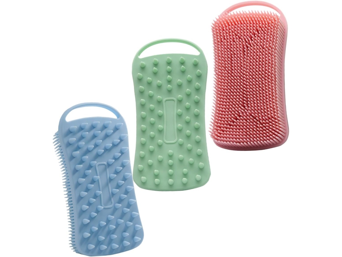 Conjunto De 3 Escovas Banho Quadradas Silicone Veemoon, 90g, Dupla Face, Esfoliantes E Massageadoras Para Mulheres, Uso