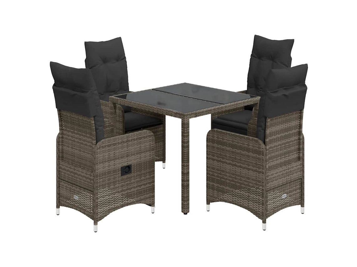 Vidaxl 5 Pcs Conjunto Bistrô De Jardim C/ Almofadões Vime Pe Cinza
