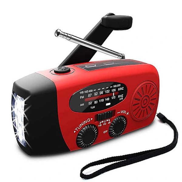 RÁDIO DE EMERGÊNCIA AQUAFORGE com previsão do tempo, manual, portátil am/fm, energia solar, lanterna e bateria externa