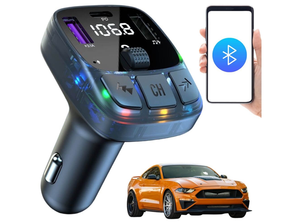 Transmissor Fm Bluetooth Veicular, Usb-c, Carga Rápida, Preto