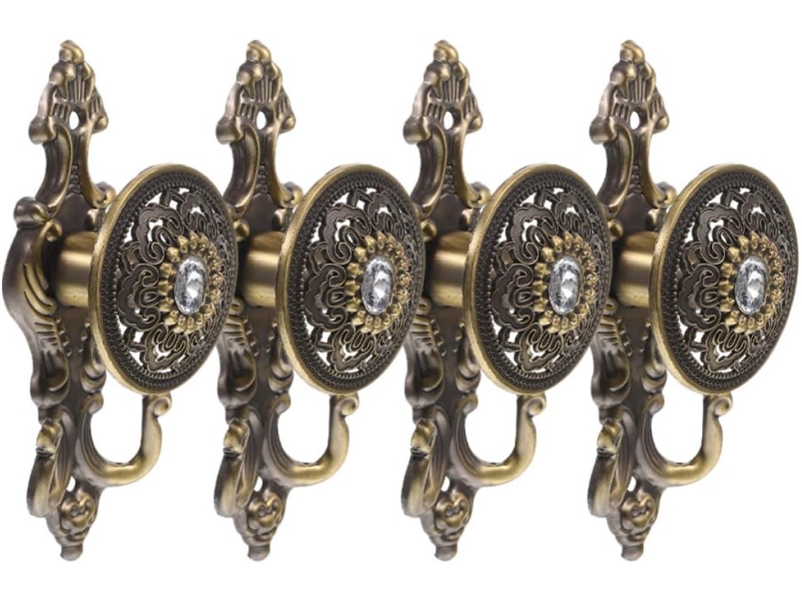 Ganchos De Cortina Liga Metálica, Suporte Parede 4 Peças, Dourado,