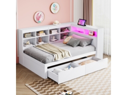 Cama Madeira 90x200 Com Usb, Tomada, Led E Prateleira Branca