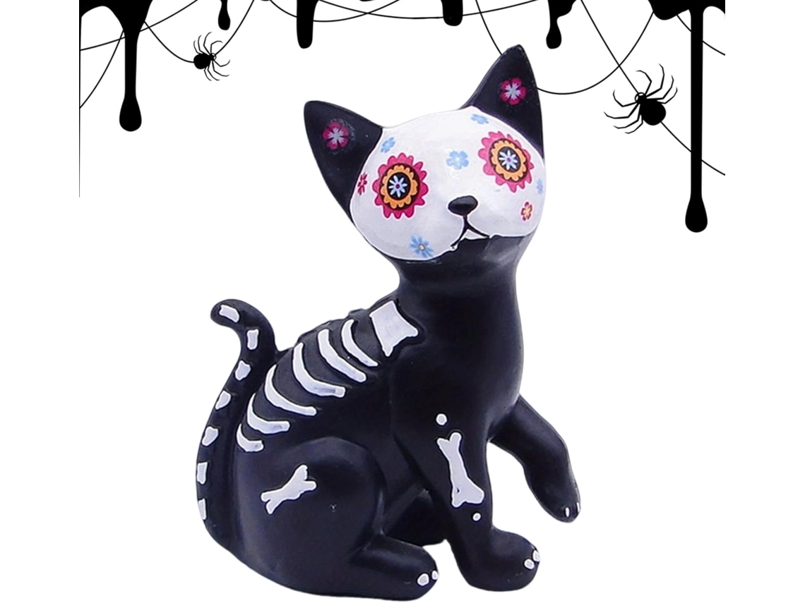 Estatueta De Halloween | Estatueta Decorativa Para Festa, Decoração De Esqueleto De Gato E Cachorro Gokoco