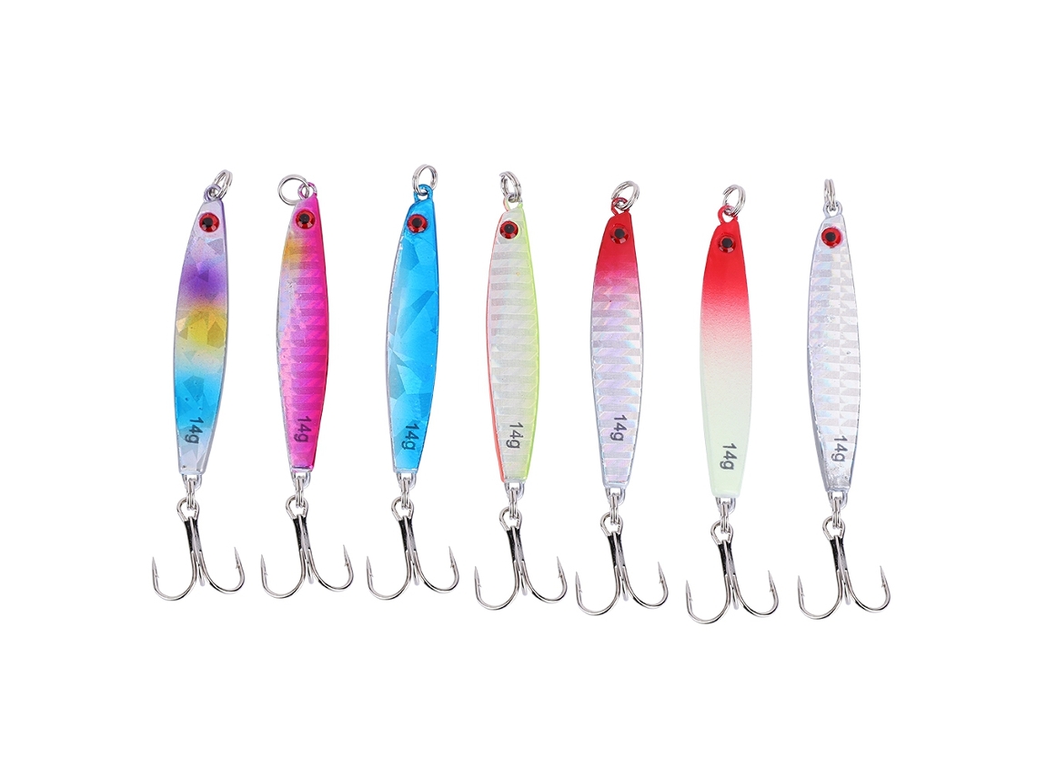 Deep Sea Jigging Lures, Long Casting Saltwater Fishing, 7 Pcs With Hooks And Box
