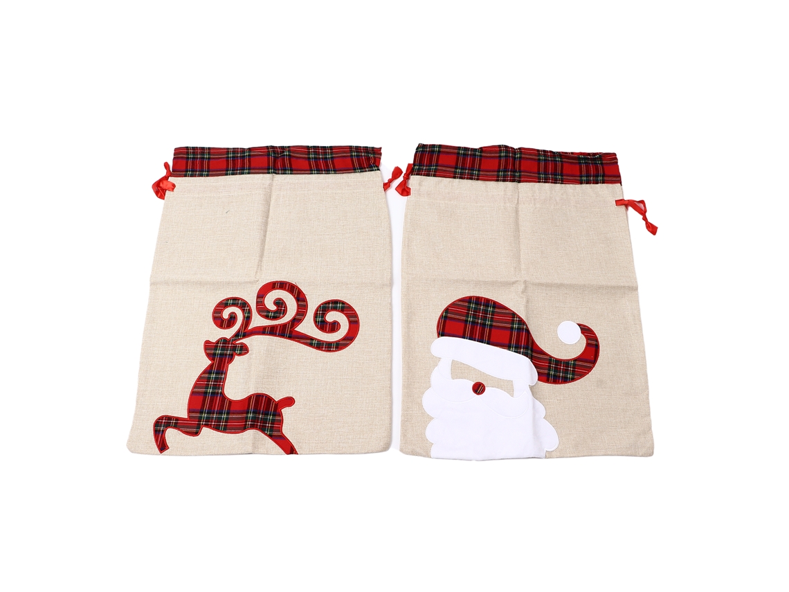 Sacolas Natal Juta Cordão Elfo Papai Noel Reutilizáveis