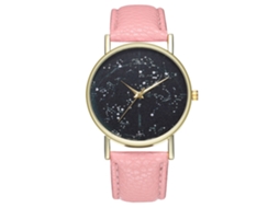 Relógio de pulso de quartzo unissex com pulseira de couro PU rosa.