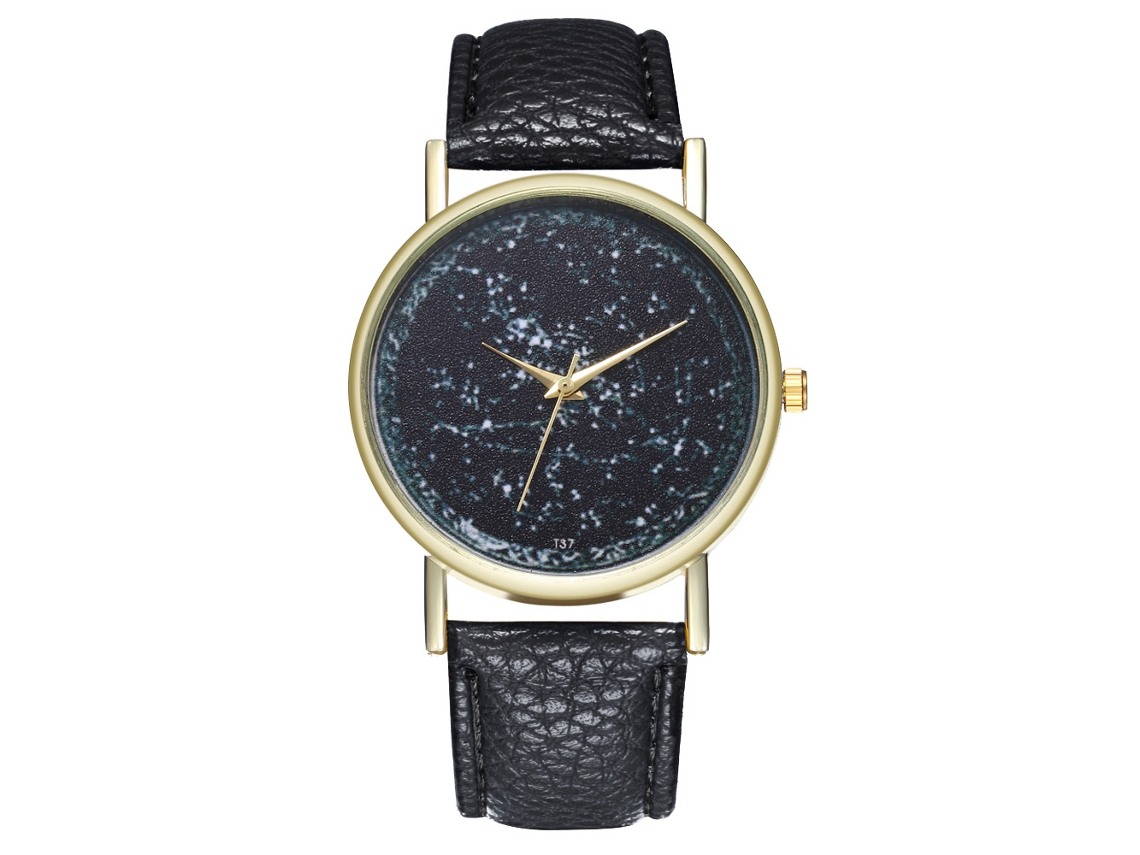 Reloj De Cuarzo Unisex Con Correa De Cuero Pu, Dial De Universo, Moda (negro)