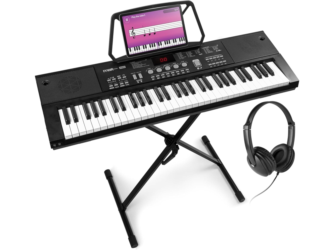 Piano Digital Max Kb15 De 61 Teclas Com Suporte, Auriculares E Microfone
