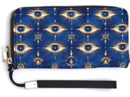 Carteira Feminina de Couro Olhos Azuis e Dourados com Zíper S/MARCA