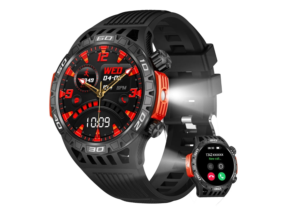 Lurelia Relógio Inteligente Ht22 Militar Com Chamadas Bluetooth, Lanterna Led, Bússola E Ecrã 46 Polegadas 360x360, Modos Desportivos