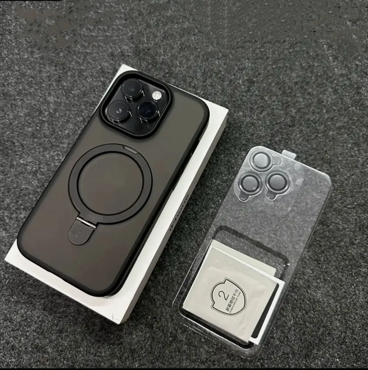 (iphone 16 Preto) Capa Magnética Com Suporte De Anel Metálico Para Proteção Da Lente.