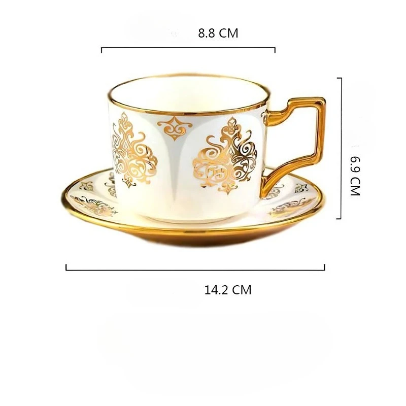 Xícara de Café de Cerâmica Criativa em Estilo Cortesão Europeu com Borda Dourada e Pires, Perfeita para o Chá da Tarde. MDUG (cinza 230ml)