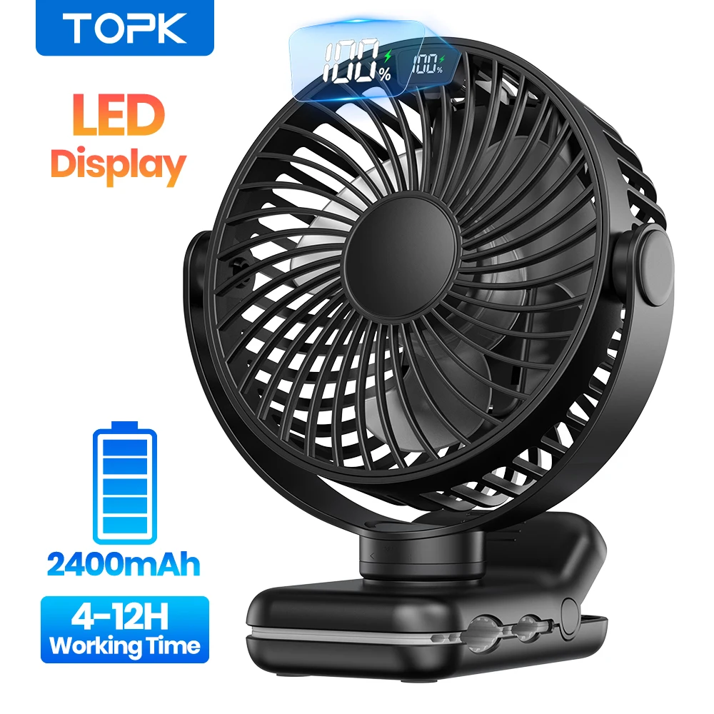 (preto 2400mah) Mini Ventilador Elétrico Portátil Recarregável De 5000mah