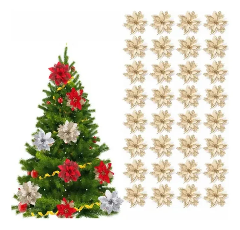 Novas Flores Artificiais Douradas Para Decoração De Natalvayotoy