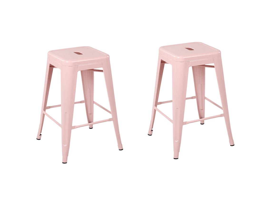 Conjunto de 2 bancos de bar BELIANI Cabrillo de Aço Rosa 42x42x60