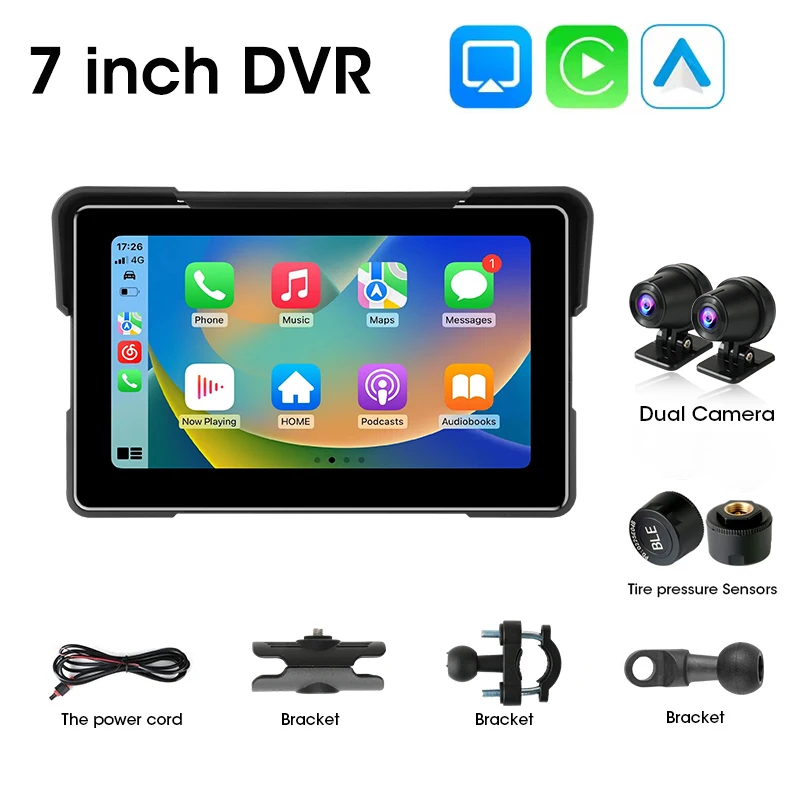 (dvr-tpms De 7 Polegadas) Navegação Para Motocicletas De 5 A 7 Polegadas, Monitoramento De Pressão Dos Pneus Via Carplay Sem Fio.
