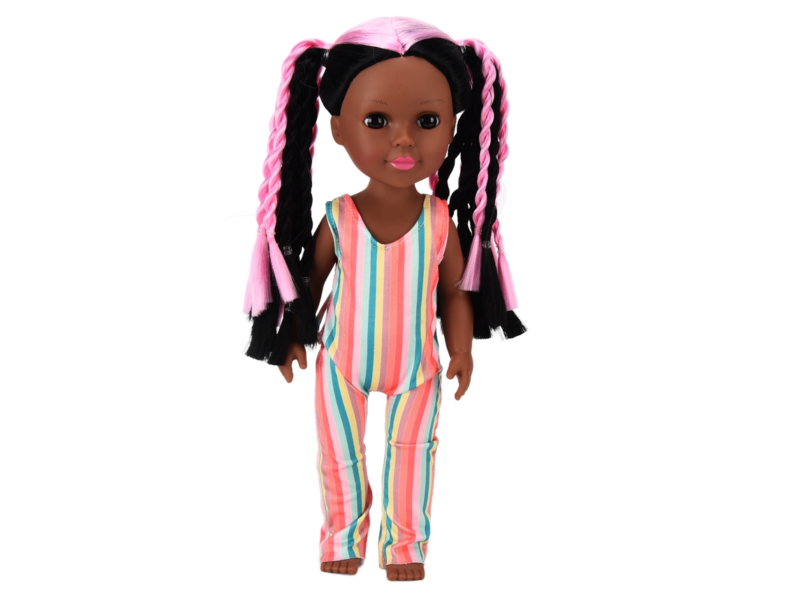 Muñeca Niña De Piel Negra De 14 Polegadas Com Roupa A Riscas Colorida, Muñeca Exquisita Bonita, Presente De Aniversário Para Crianças