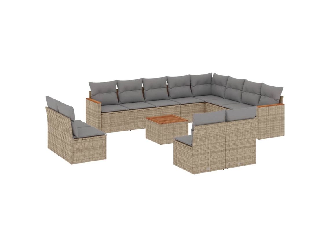 Conjunto de 13 sofás para jardim com almofadões Vime Pe Bege MAISON EXCLUSIVE