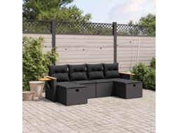 Vidaxl 6 Pcs Conjunto Sofás De Jardim C/ Almofadões Vime Pe Preto