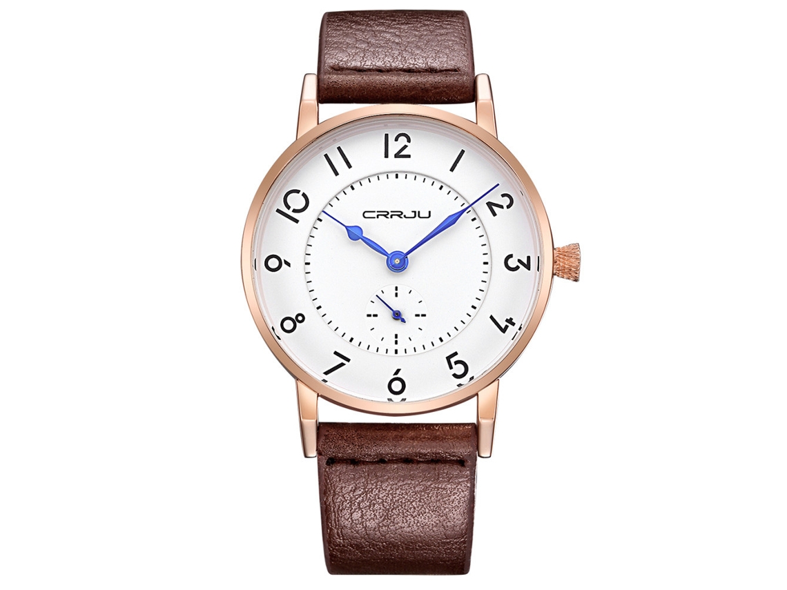 Relógio de pulso masculino à prova d'água em couro PU com mecanismo de quartzo (pulseira marrom, caixa dourada, mostrador branco)