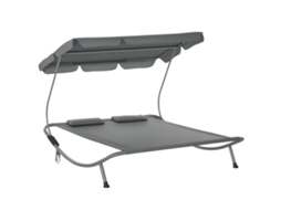 Espreguiçadeira Dupla De 2 Lugares Com Toldo Ajustável Para Uso Externo E Jardim, 200x175x134cm, Cinza