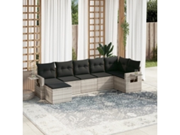 Vidaxl 7 Pcs Conj. Sofás Jardim Com Almofadões Vime Pe Cinzento-claro