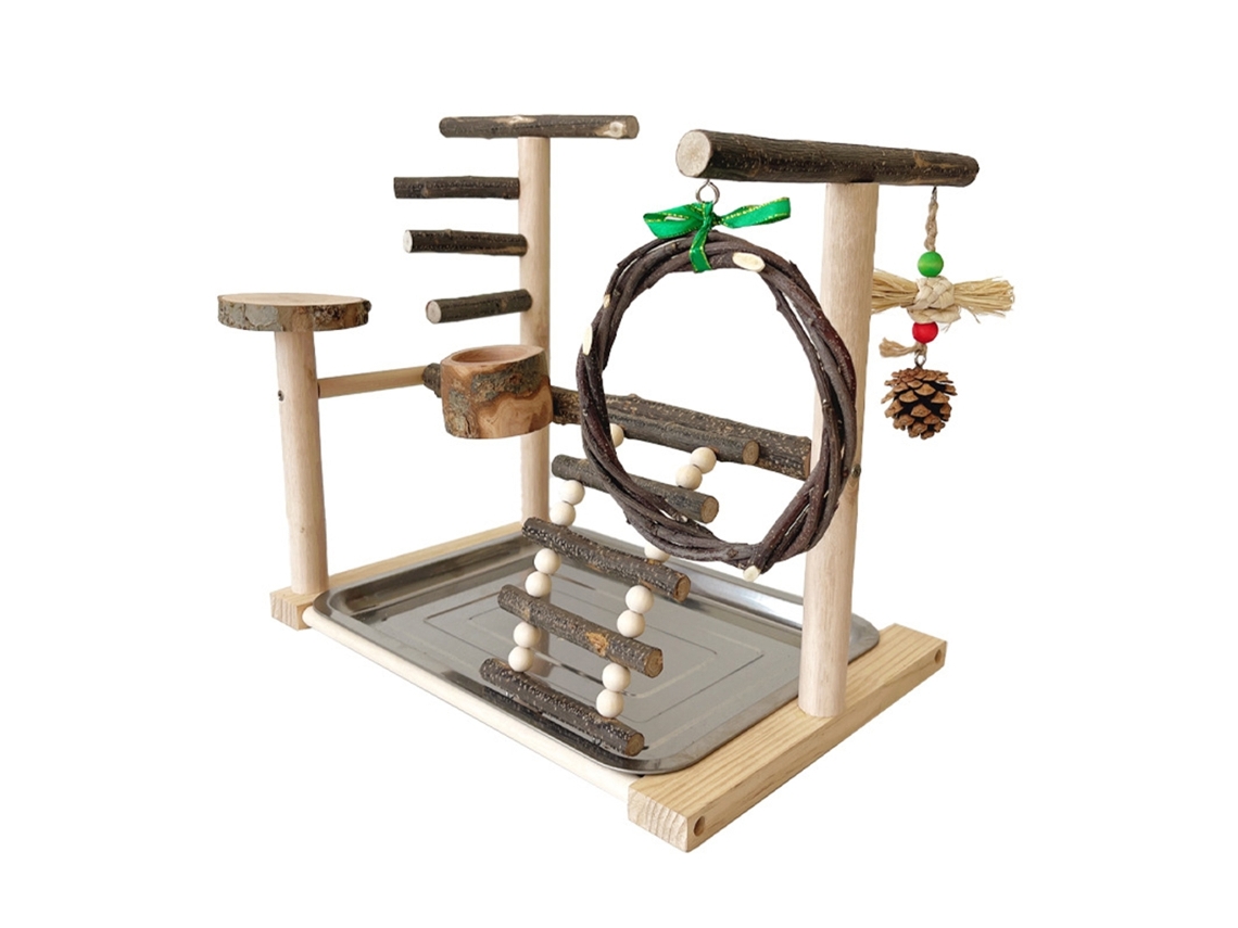 Gaiola de madeira AQUAFORGE para papagaios, suporte de treinamento, poleiro, ginásio, com brinquedos