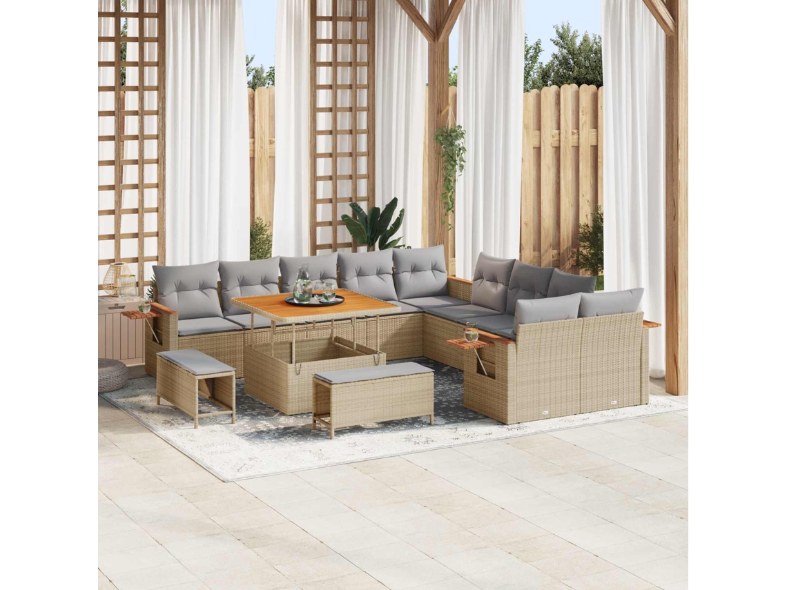Vidaxl Conjunto de Sofá de Jardim 13 Pcs Bege Vime Pe