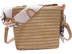 Bolsa De Ombro Feminina Em Tecido Trançado, Leve E Elegante, Ideal Para Praia E Viagens, Na Cor Cáqui.