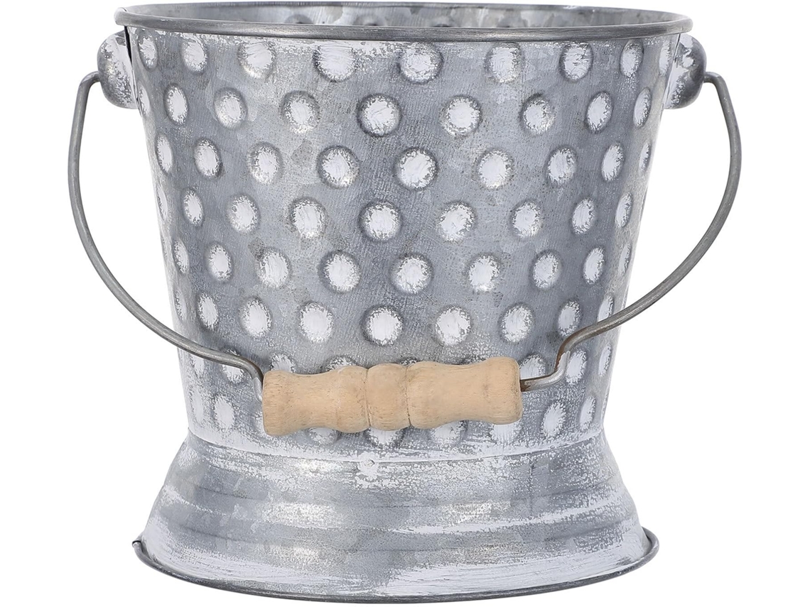 Vasos de Metal Rústico Kichouse Vasos Galvanizados em Estilo Campestre com Furo de Drenagem e Alça Baldes Pequenos CHABERLU