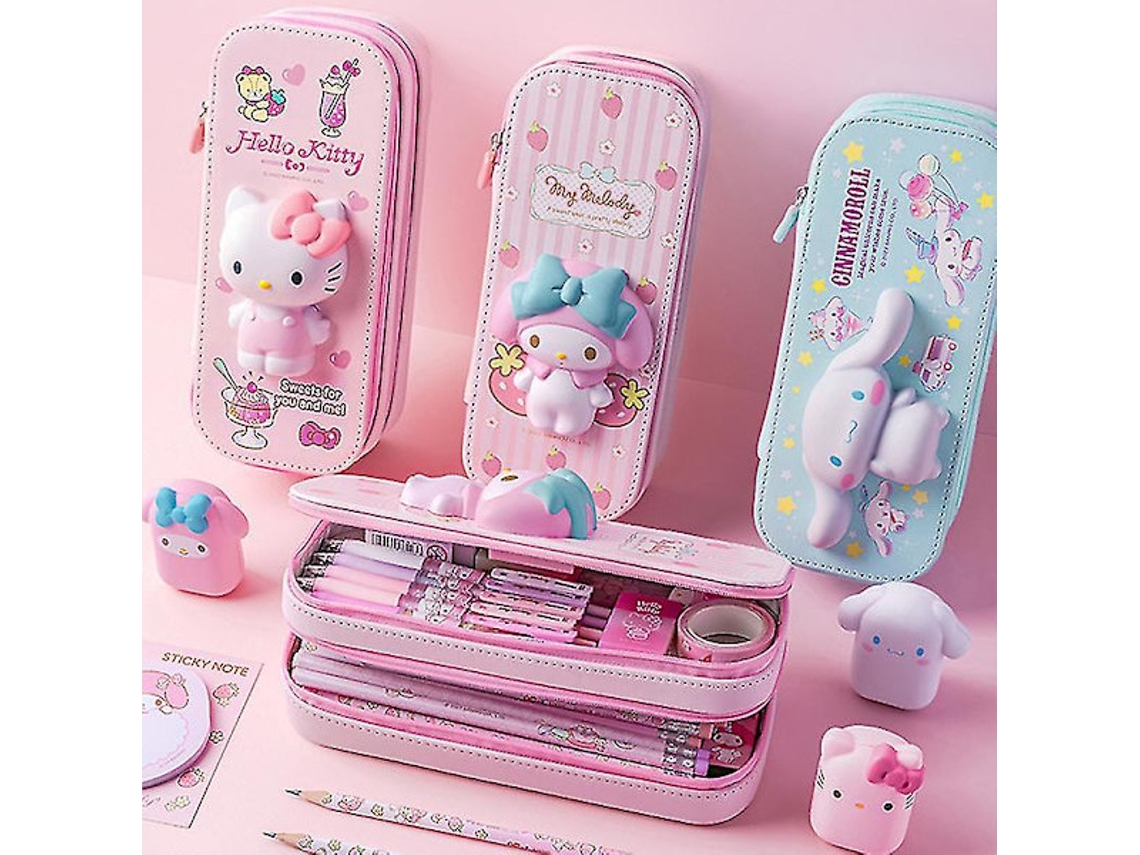 Estojo Grande De Pu Com Estampas Kawaii Da Hello Kitty, Cinnamoroll E Melody Lápis Escolares, Bolsa, Estojo, Acessórios, Materia Aquaforge
