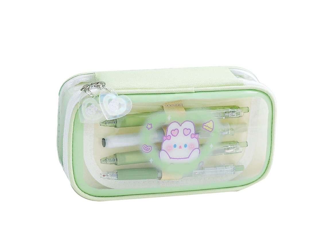 Bolsa De Papelaria Impermeável Com Design De Desenhos Animados, Transparente E De Grande Capacidade, Para Casa, Escola E Escritório, Cor Verde