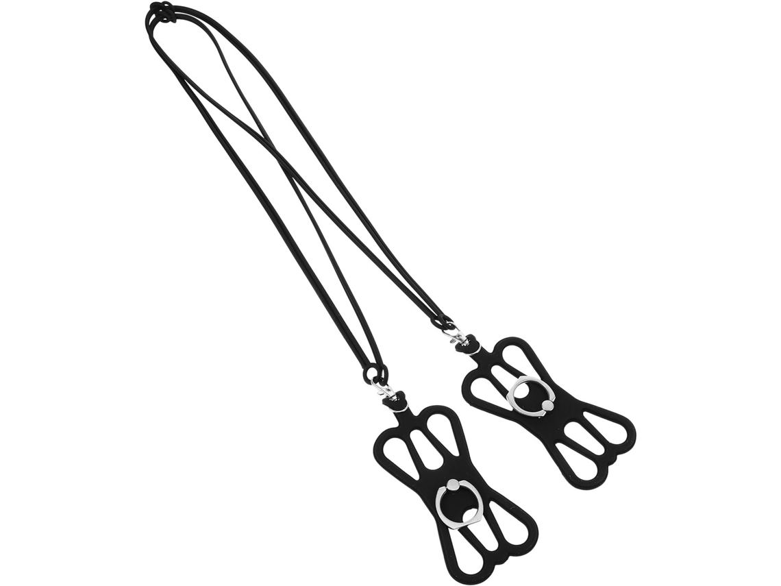 Alça De Pescoço Preta Para Celular Com Suporte De Silicone Ajustável Em 360°