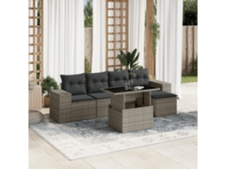 Vidaxl 6 Pcs Conjunto Sofás De Jardim Com Almofadões Vime Cinzento